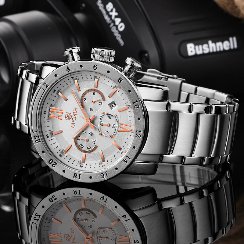 Часы наручные MEGIR Мужские кварцевые брендовые деловые белые водонепроницаемые