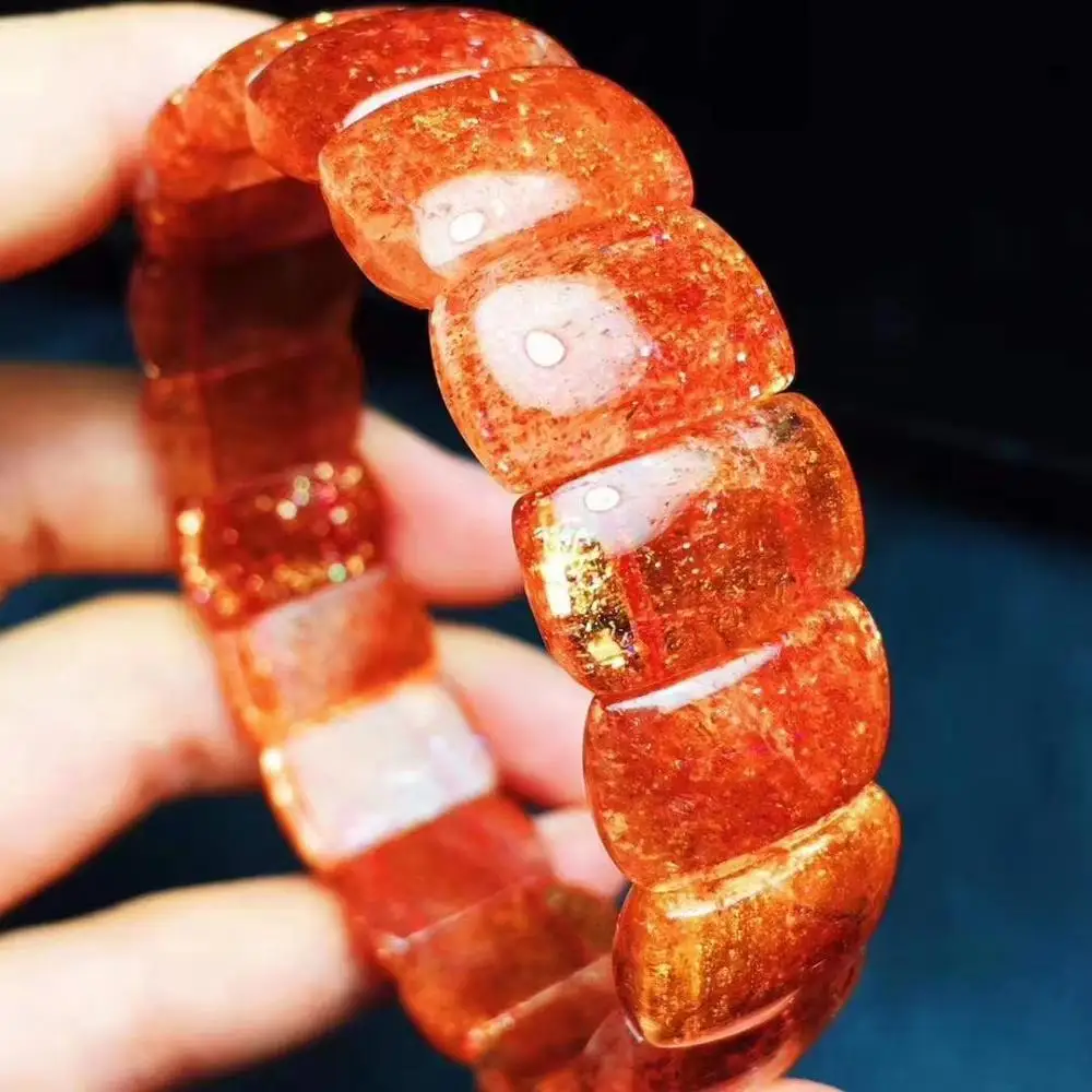 

Natural Gold Strawberry Quartz Orange Sunstone 16x11.2x6mm Clear Rectangle Beads Bracelet Crystal Women Men Jewelry AAAAAA