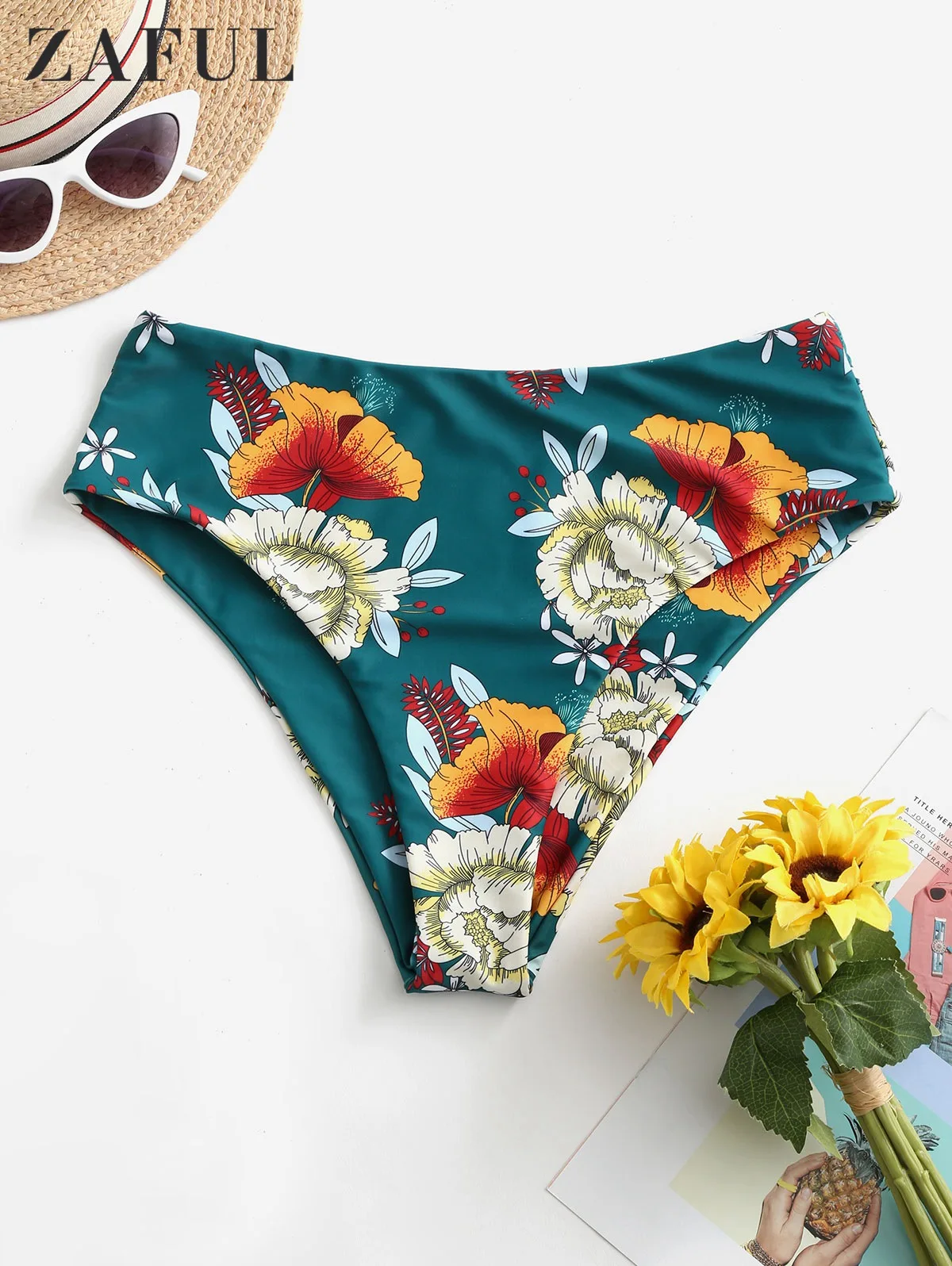 

Женское бикини с высокой талией и цветочным принтом