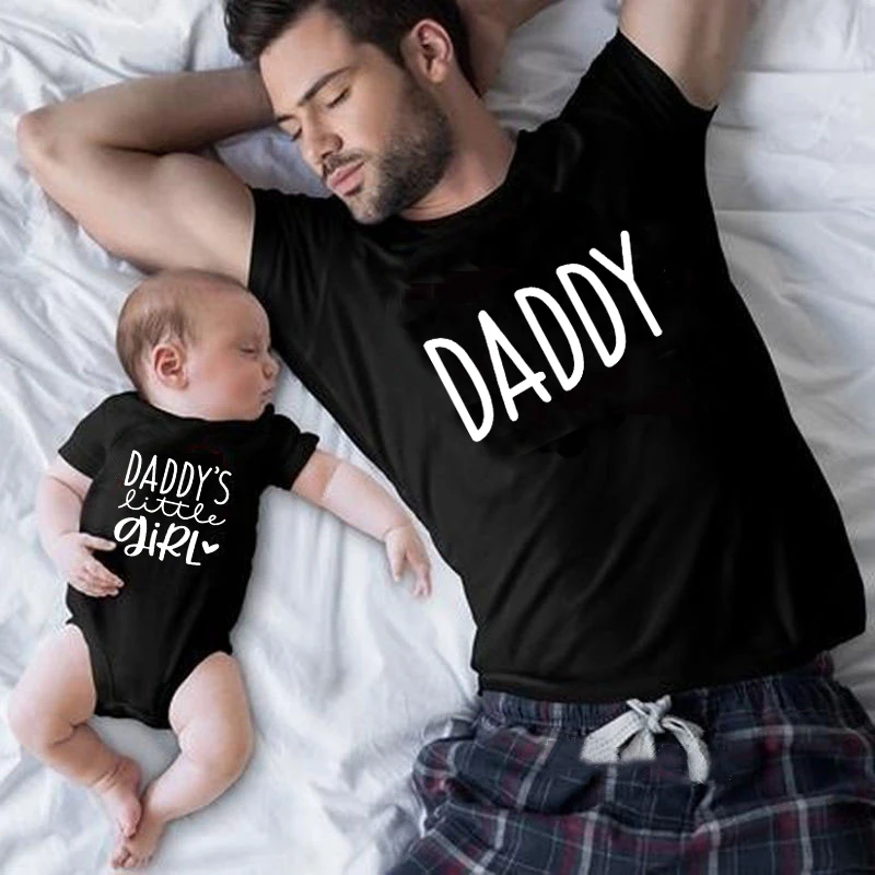 1Pc Daddy and Me Family Matching Clothes Daddy and Daddy's little Girl Tshirt Father Daughter Shirts Dad Daughter Girls Clothes