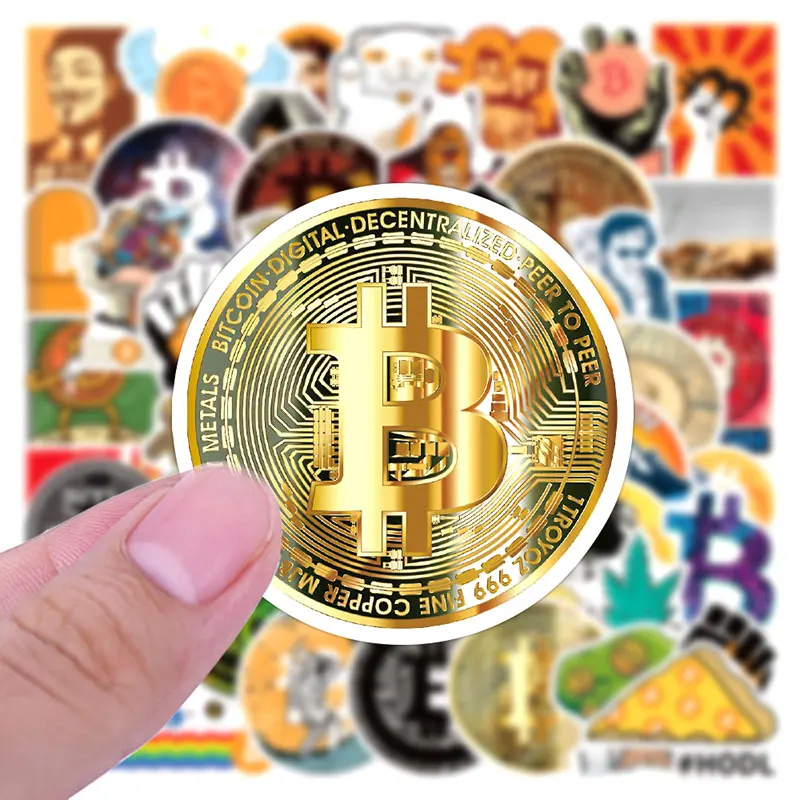 Pegatinas impermeables de grafiti de Bitcoin para nevera, cubierta de tel&eacute;fono m&oacute;vil, ordenador, guitarra, coche y motocicleta, 10/30/50 unids/bolsa-1