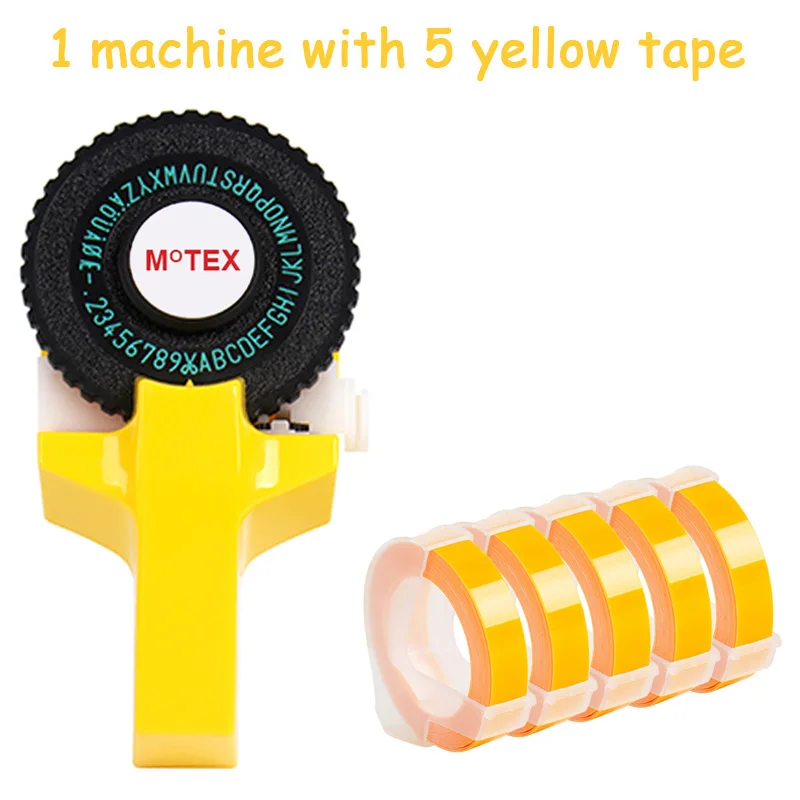 Желтый Цвет MoTex E101 принтер мини DIY ручной совместимый для dymo 3D Тиснение Ручной ленточный ручной пишущая машинка надписи машина - Цвет: machine add 5 yellow