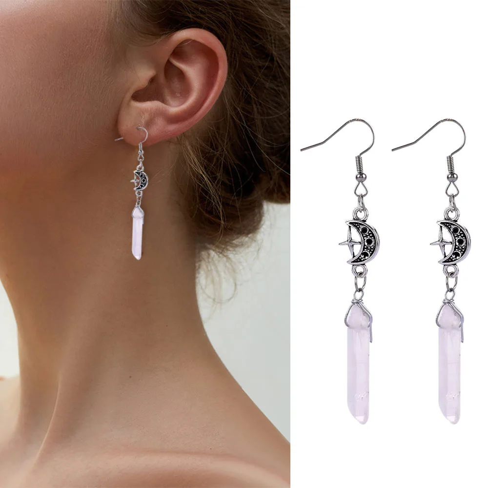

Vintage Clear Quartz Moon Drop Dangle Earrings Natural Stone Fall Earrings 2020 Fall Winter