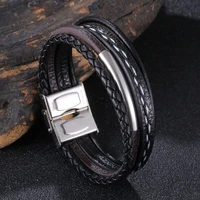 new 2022 fashion multilayer leather bracelet for men punk rock jewelry gift mens wrist bangles wristband bb1180