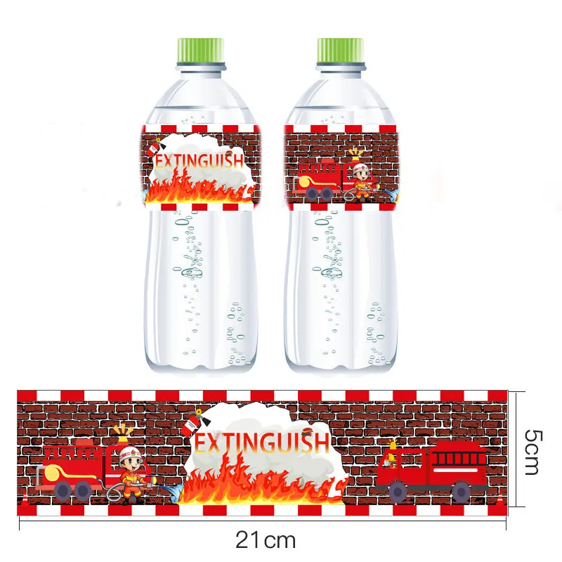 

12pcs/lot Baby Shower Firefighter Birthday Water Bottle Labels Stickers Kids Parties Decorations Expression Fireman Theme party