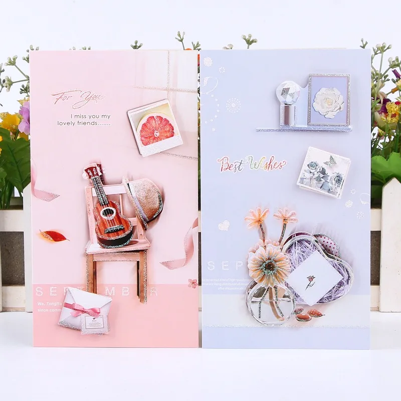 8pcs/set Greeting Card with Envelopes Gold Sequin 3d Pop Up Best Wishes Blank Thank You Gift Cards mother teacher day | Дом и сад