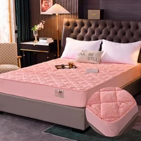 plush thicken blankets quilted bed cover mattress cover warm soft crystal velvet king queen quilted bed fitted sheet protector