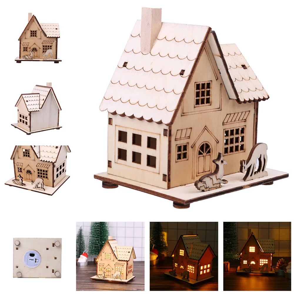 Christmas Wooden Small House Glowing Ornament Lighting Tree Pendant Home Party Decorations | Дом и сад