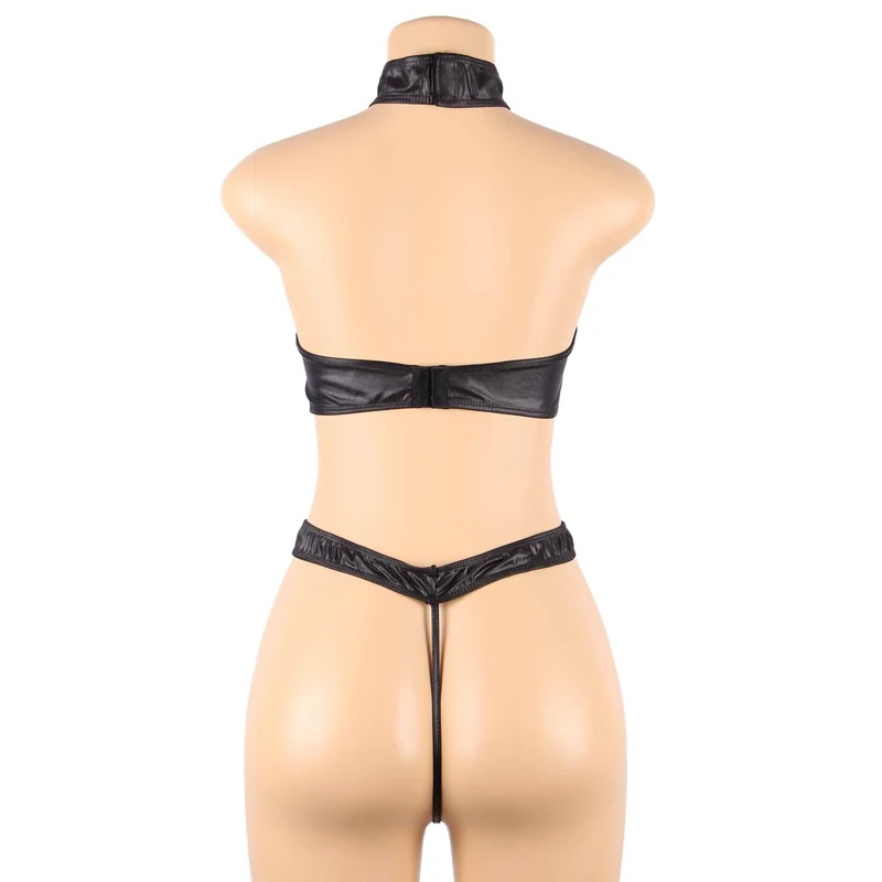 Черная искусственная кожа сексуальное женское белье набор для женщин Большие