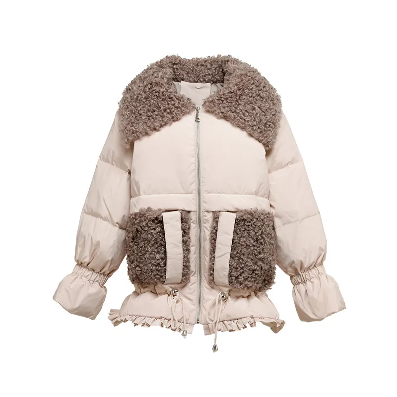

Fitaylor New Winter Women Cashmere Collar Oversize Down Parkas 90% White Duck Down Coat Patchwork Thick Warm Snow Jacket Outwear