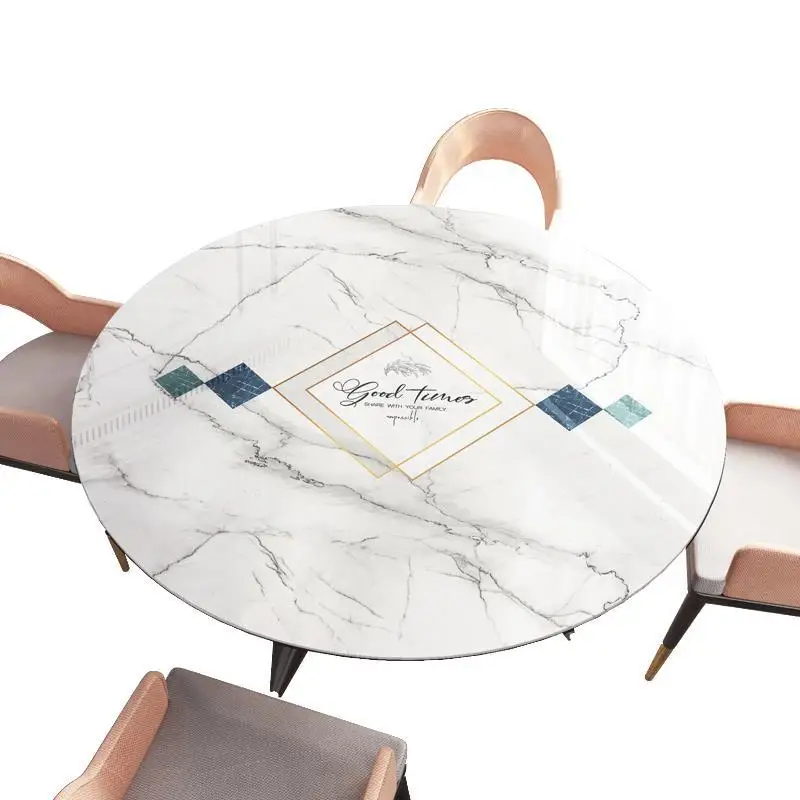 

Round PVC Tablecloth Northern Europe Table Cover Soft Glass Waterproof Oilproof Dining White Texture Table Protector Crystal Mat