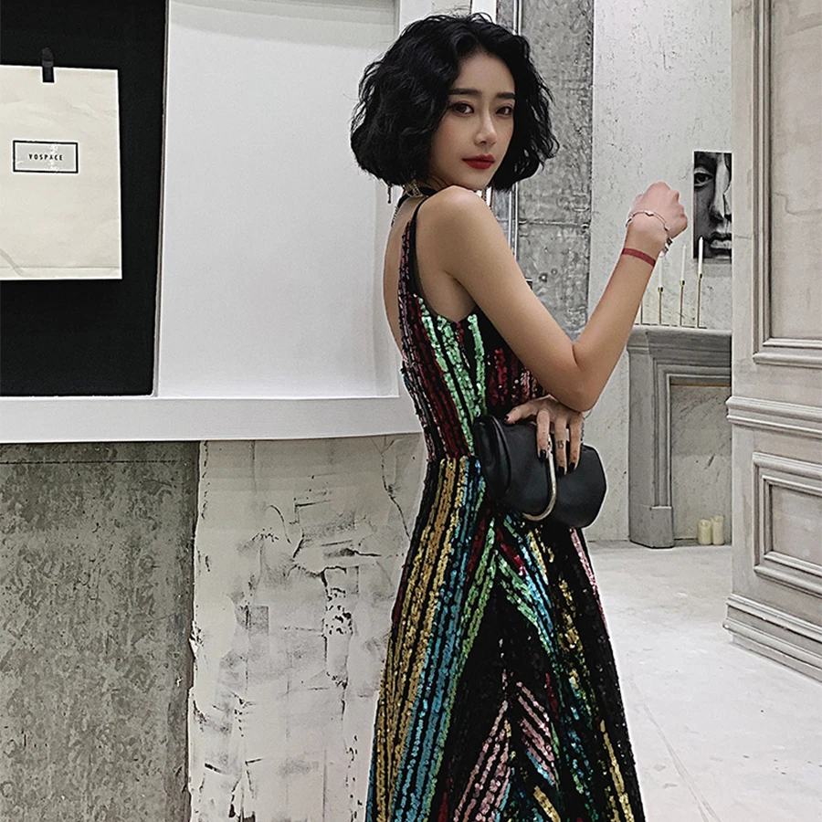 Это Yiiya Выпускные платья Eelgant длиной до колена vestidos de gala Блестящие Блестки v-образный вырез слинг женское торжественное платье размера плюс E1430