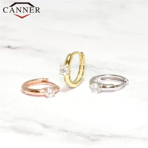 Серьги-кольца женские из стерлингового серебра 925 пробы с кристаллами фианита, простые роскошные круглые серьги с цирконием, золотистые и Серебристые модные ювелирные украшения