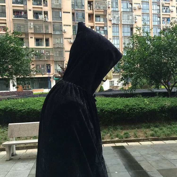 

Unisex Adult Halloween Trench New Solid Color Velvet Women Men's Long Loose Cloak Halloween Party Witch Cosplay Costume Props