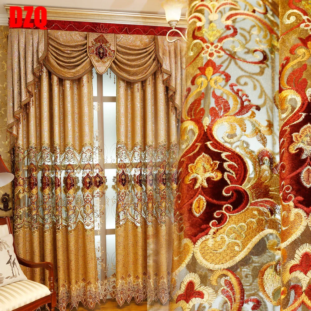 

European and American Style Royal Gold Luxury curtains for Living Room window curtain Bedroom Window curtain kitchen/Hotel