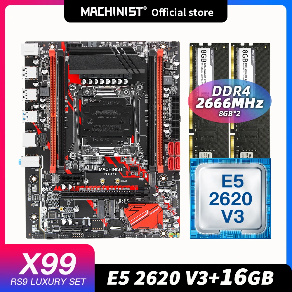 Preise MASCHINIST X99 Motherboard LGA 2011-3 Set Kit Intel Xeon E5 2620 V3 CPU Prozessor DDR4 16G(2*8G) 2666MHZ RAM Speicher X99-RS9