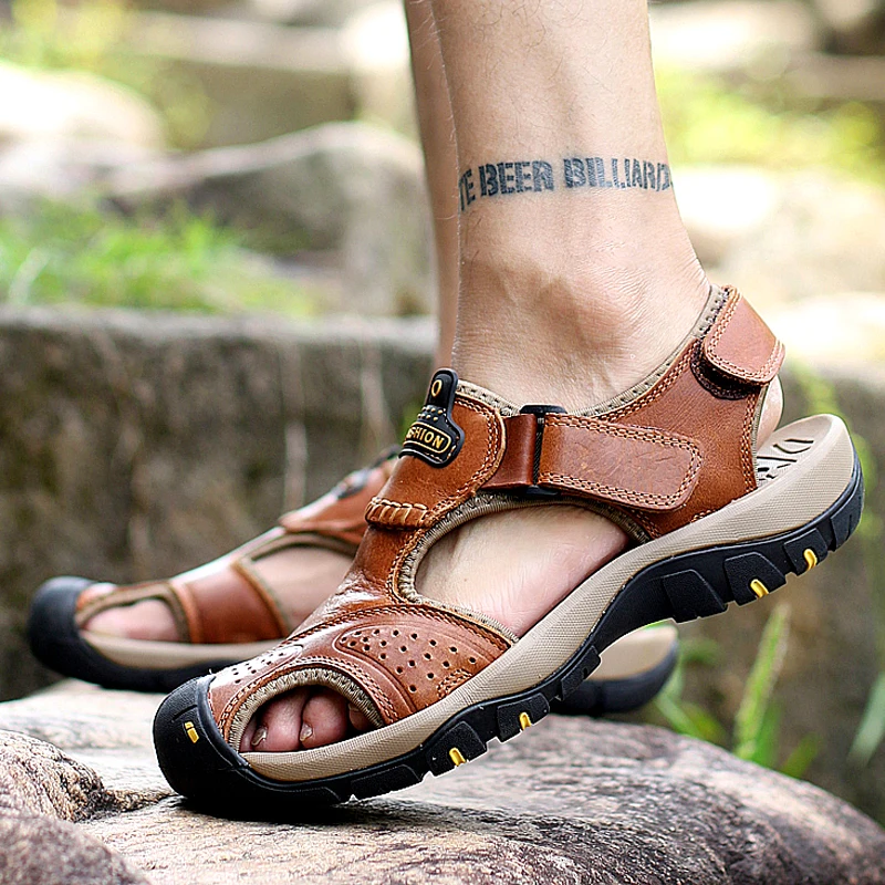 Летние мужские треккинговые сандалии дышащие из натуральной коровьей кожи