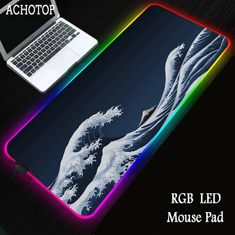 

Great Wave Art Gaming RGB Gamer Large Mousepad LED Lighting USB Keyboard Colorful Desk Pad Mice Mat for PC Laptop Desktop