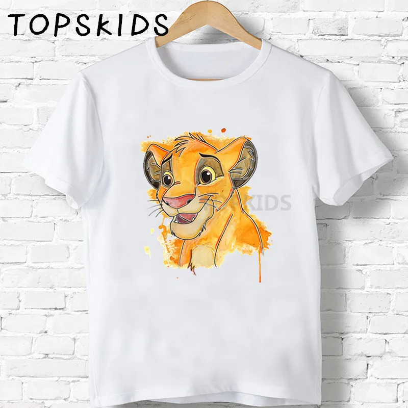 Коллекция года, Детская футболка с милым Simba и рисунком льва детская одежда с забавными животными для мальчиков и девочек детская летняя футболка HKP5315