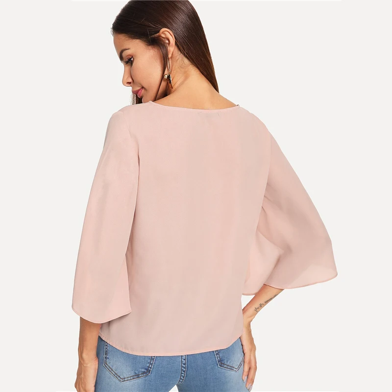 SHEIN Нарядная Одноцветная Блузка С Оригинальным Рукавом Элегантная Осенняя Блузка Для Офиса Современные Женские Топы