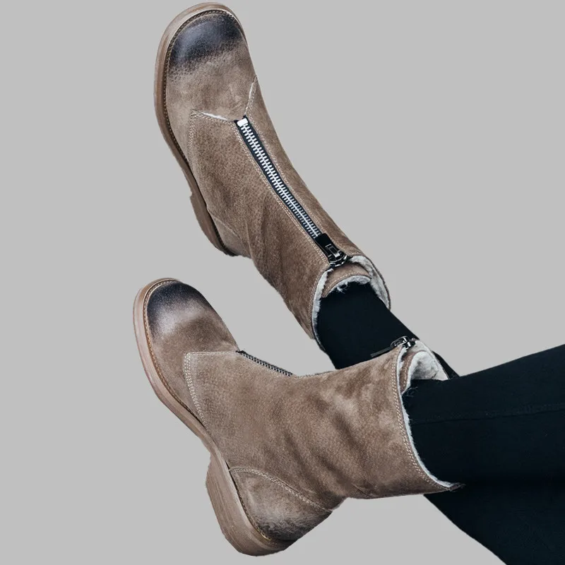 

MORAZORA 2021 New suede leather ankle boots zipper high quality vintage winter snow boots women retro warm western snow boots