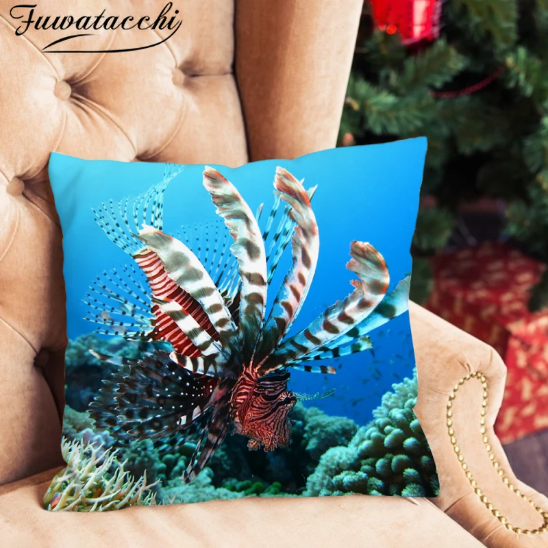 

Fuwatacchi Marine Fishes Print Cushion Cover Ocean Animals Picture Pillow Cover for Home Decore Sofa Throw Pillowcases Decration