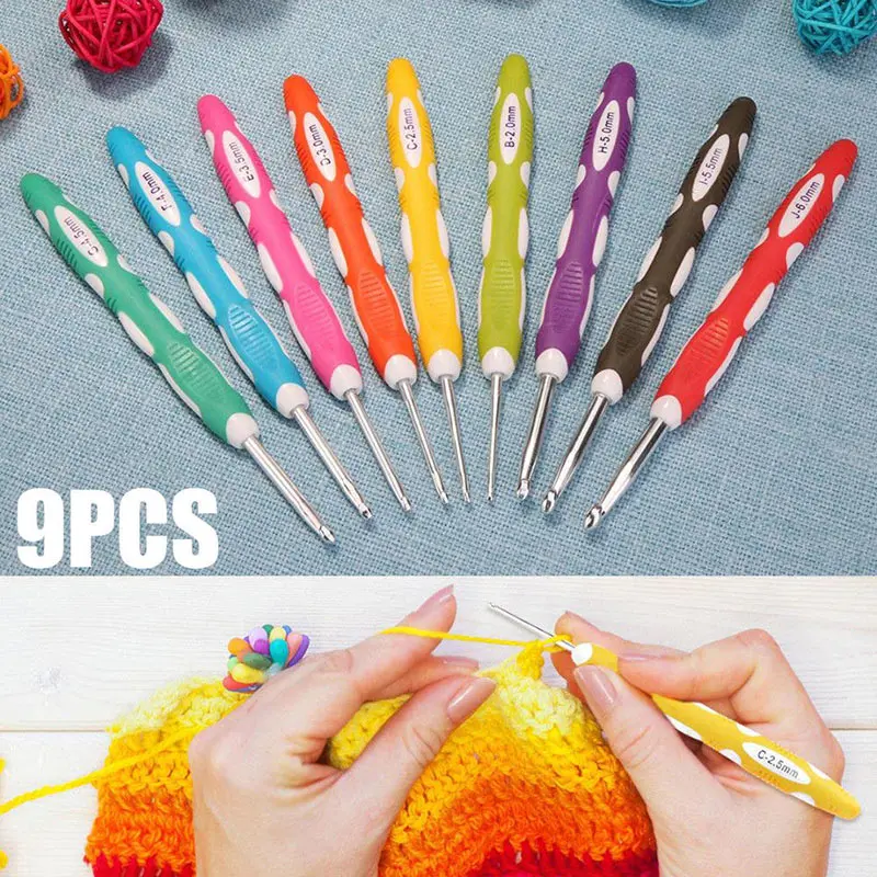 

9Pcs/Set Multi Colour Crochet Hooks Yarn Knitting Needles Set Kit Tools F2