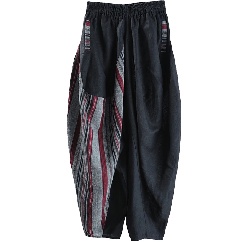 

XITAO Striped Pants Fashion New Women Plus Size Pocket Goddess Fan Casual Elastic Waist 2021 Summer Loose Harem Pants ZY6458