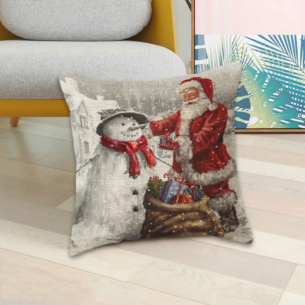 

45*45cm Single-sided Linen Christmas Pillowcase Christmas Party Decoration New Fashion Soft Pillowcase 2021