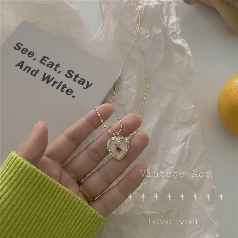 Корейское ретро ожерелье с геометрическим рисунком любовного медведя Женская