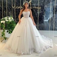 fanshao wedding dress white boat neck sleeveless luxury vestido pearls beads crystal formal occasion pure love robe de soiree