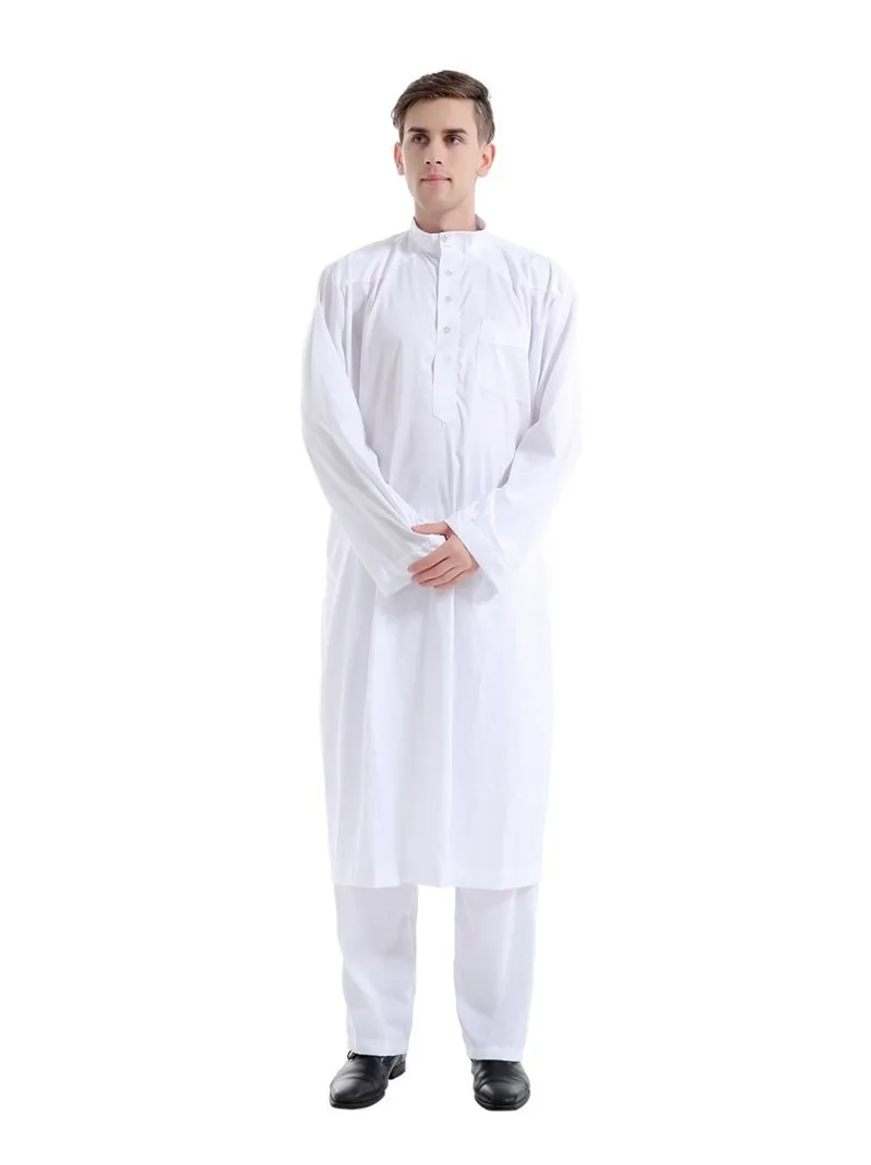 BUSHRA Muslim Robe Pour Homme Robe Arab Men Thobe Ramadan Solid Arabic Pakistan Saudi Arabia Eid Abaya Islamic Tops Pant Set