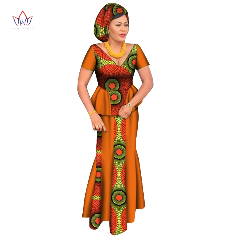 African Short Sleeve Print Tops and Skirt Sets for Women Bazin Riche African Clothing 2 Pieces Customize Skirts Sets WY6435