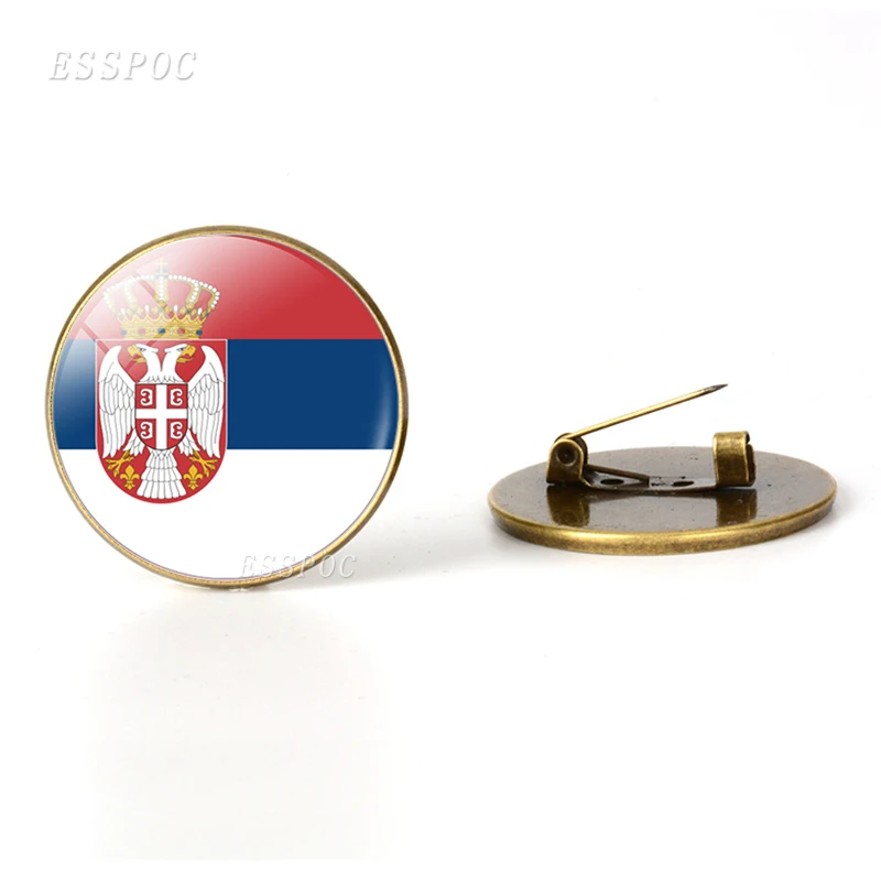 Южная Европа: Португалия Греция Испания Италия Румыния Броши с флагом бижутерия со стеклянными кабошонами бронзовая брошь булавки Национальный день подарки - Окраска металла: Serbia