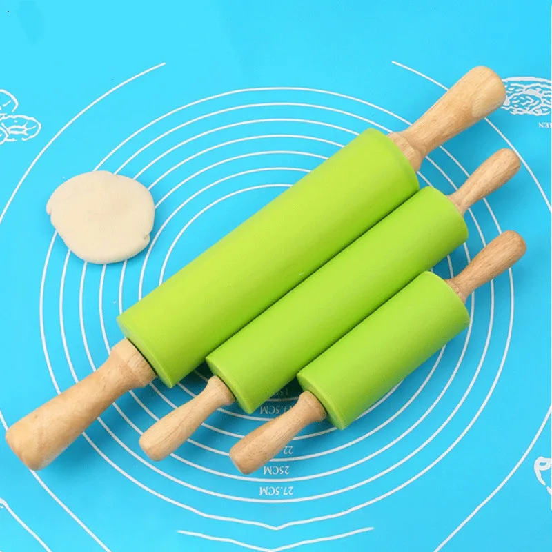 

Non-Stick Silicone Rolling Pin Wooden Handle Pastry Dough Flour Roller Kitchen Cooking Baking Tool For Pasta Cookie Dough