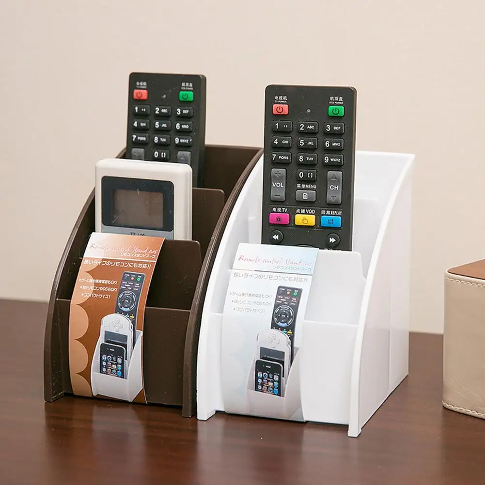 

Desktop Storage Case Box Organiser Plastic White/Brown Remote Control Storage Holder Mobile Phone Holder Stand Home Decor