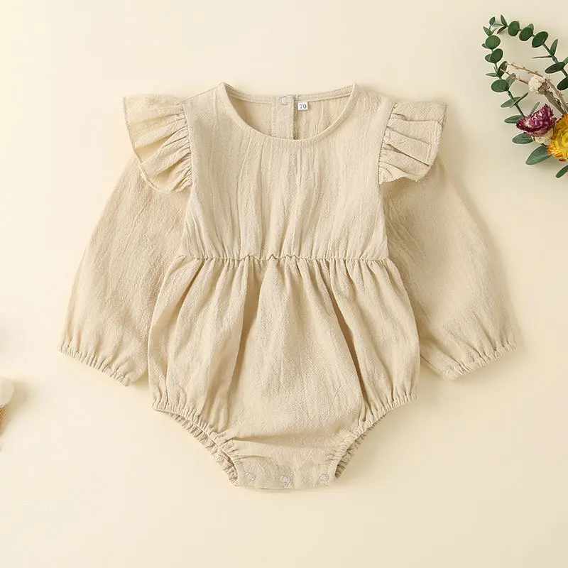 

Summer New Baby Solid Color Long-Sleeved Onesie Suit Infant Girl Romper Casual Triangle Out Crawling Clothes