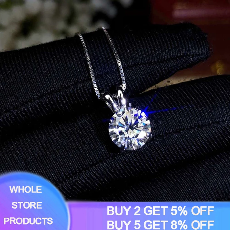 

YANHUI Solitaire 8mm 2ct Zirconia Diamond Pendant Necklace 925 Silver Color Choker Statement Necklace Women Jewelry