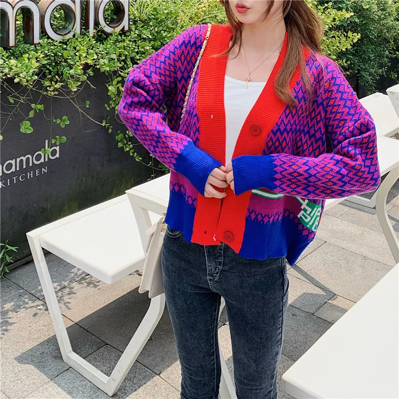 

Вязаный клетчатый кардиган свитер для женщин 2021 осень зима корейский Ретро милый женский Повседневный шикарный утягивающий трикотажный то...