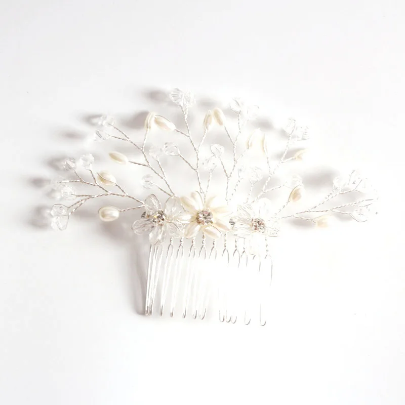 

Shining Crystal Simulated Pearls Flower Leaves Hair Combs Head Jewelry For Bridal Bride Wedding Party Decoration Gifts