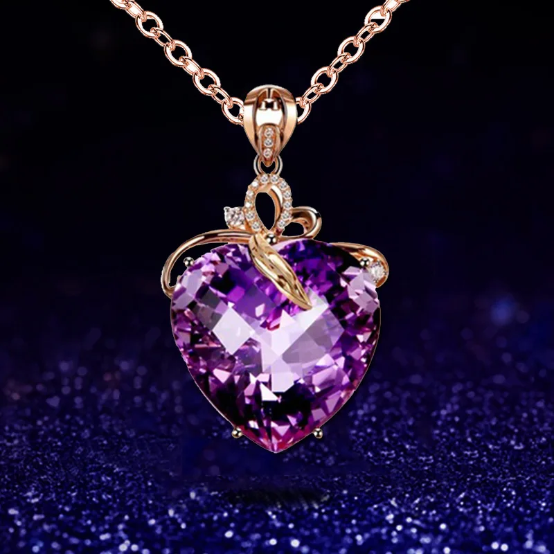 

Fashion Heart-shaped Amethyst Gemstone Pendant Necklace for Women Personality Peach Heart Amethyst Necklace Jewelry Wholesale