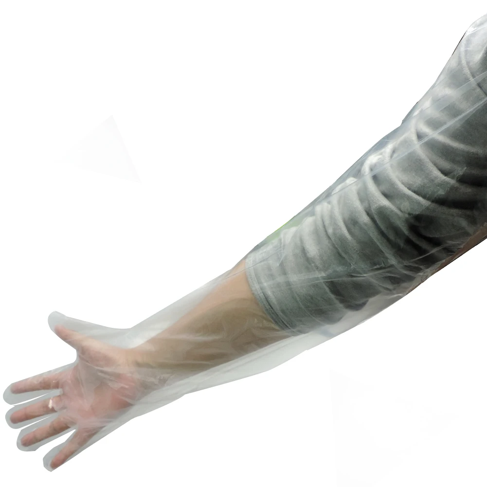 100PCS Disposable Soft Plastic Film Gloves Long Arm Veterinary Examination Glove for Farm animal Veterinary supplies
