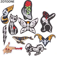 zotoone carton embroidery skull patch rose flower applique on clothes iron patch punk embroidered iron on patches for clothing e
