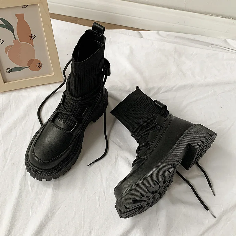 

Luxury 2021 New Women Boots Ankle Fashion High Top Platform Shoes Women Square Heel Casual Botas De Mujer Winter Boots Women