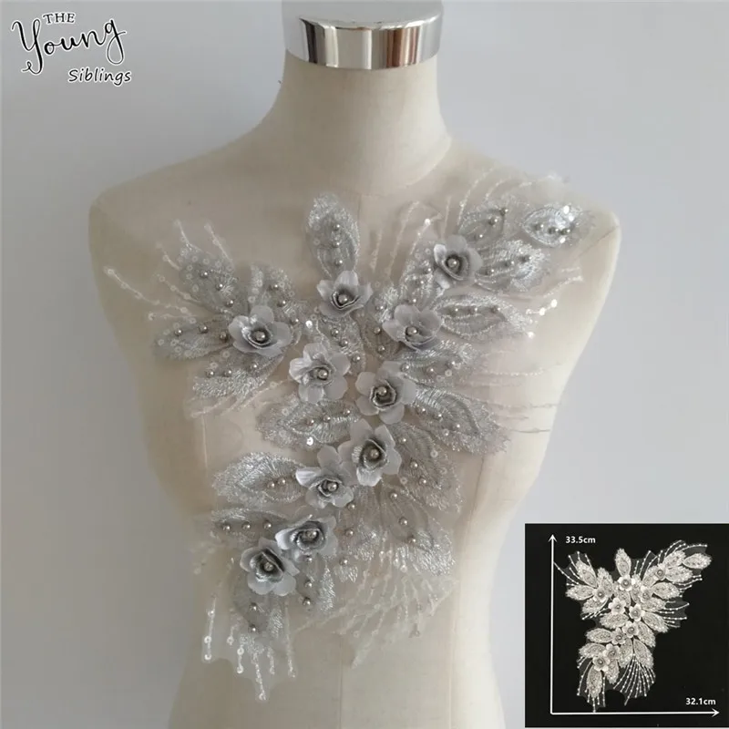 Золотая линия ABS жемчужный узор для платья вышивка 3D Цветочная кружевная ткань