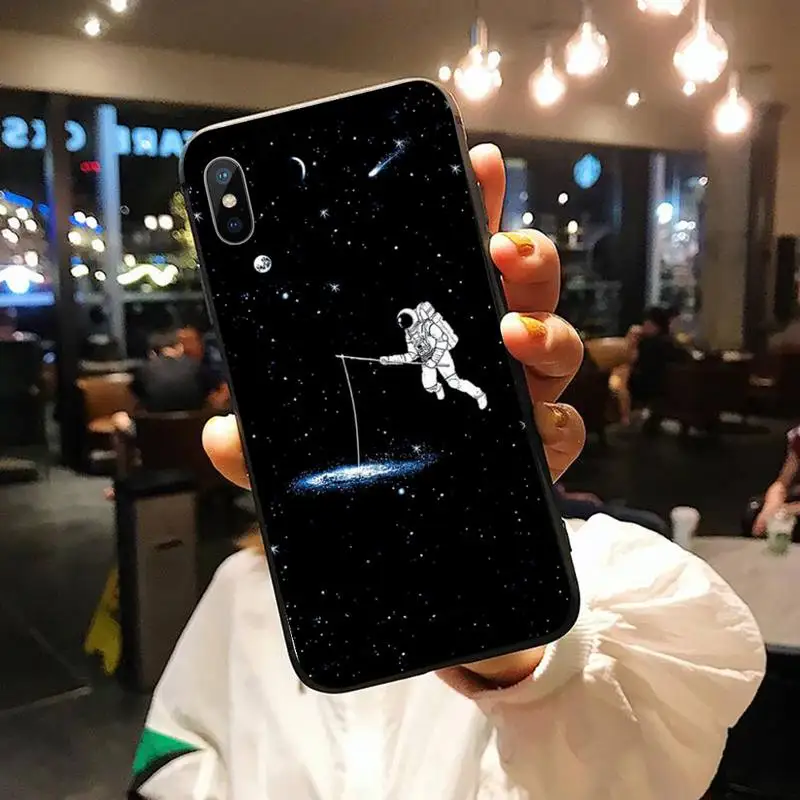 

Black White Moon Stars Space Astronaut Phone Case for iPhone 11 12 pro XS MAX 8 7 6 6S Plus X 5S SE 2020 XR