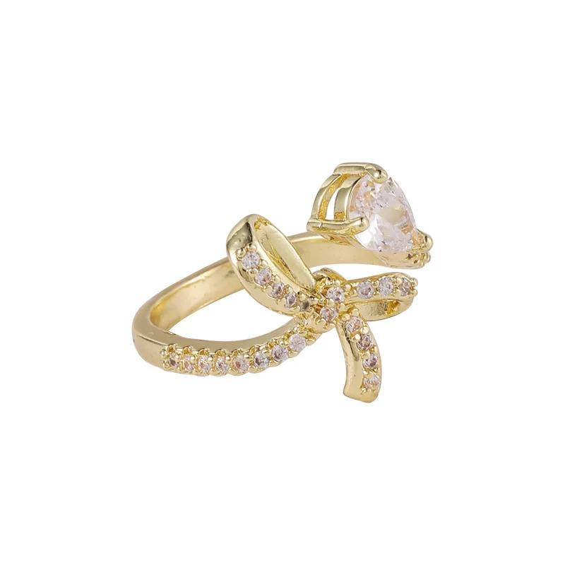 

Delicate Bling CZ Stone Bowknot Charm Rings for Women Brass Gold Cross Knotted Adjustable Open Rings Fashion Statement Jewelry