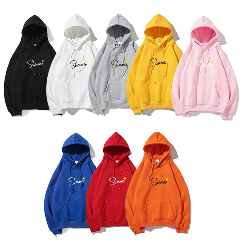 

2020 Winter Women's Clothing Solid Color Summer Art Penmanship Style Hoodies Female Cute Loose Costumes