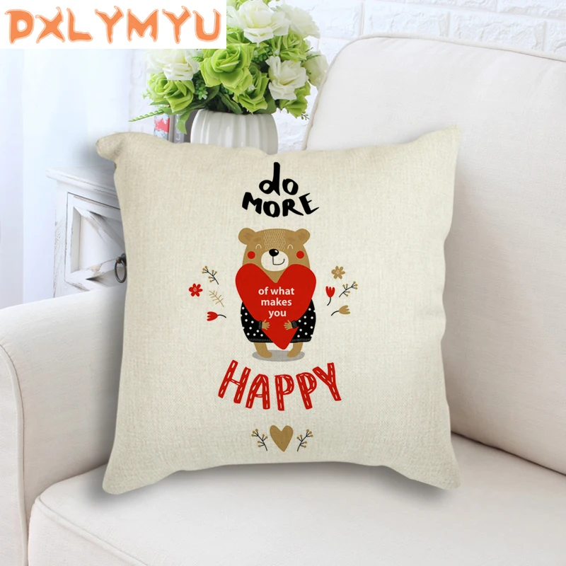 Льняная хлопковая наволочка мультяшная для подушки с рисунком Кита медведя езды