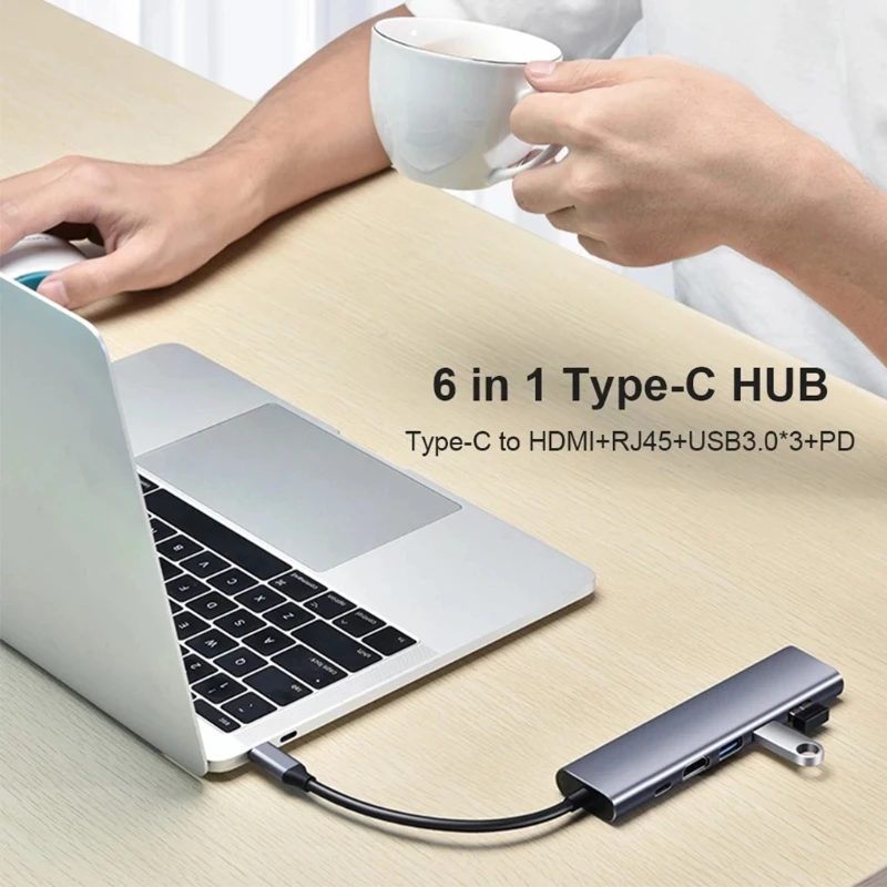 Док-станция 67JA 6 в 1 USB 1000 Тип C к 4K HDTV RJ45 3 0 M LAN Ethernet с PD адаптером разветвитель |